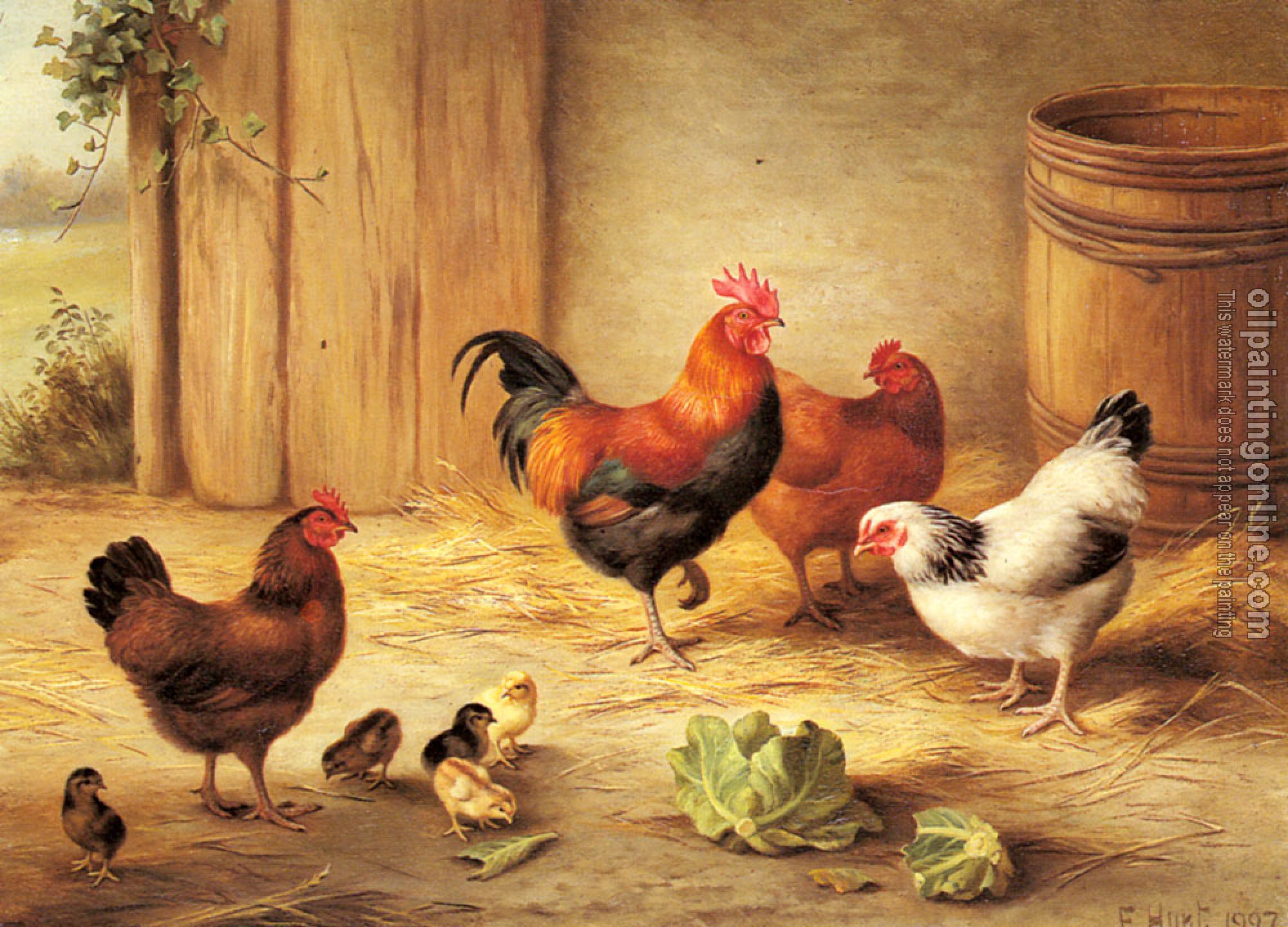 Edgar Hunt - Chickens In A Barnyard